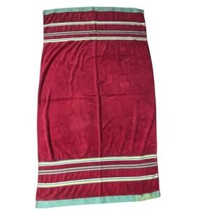 Vintage Ralph Lauren Beach Towel Striped Cotton 62x36 Red Green Embroidered